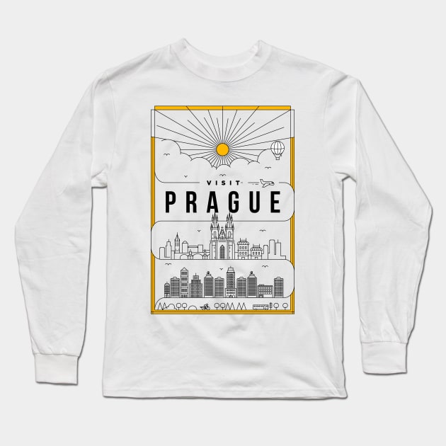 Prague Minimal Lineal Poster Long Sleeve T-Shirt by kursatunsal